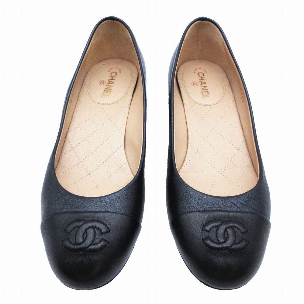 CHANEL シャネル 14AW レザー ココマーク ローヒール パンプス