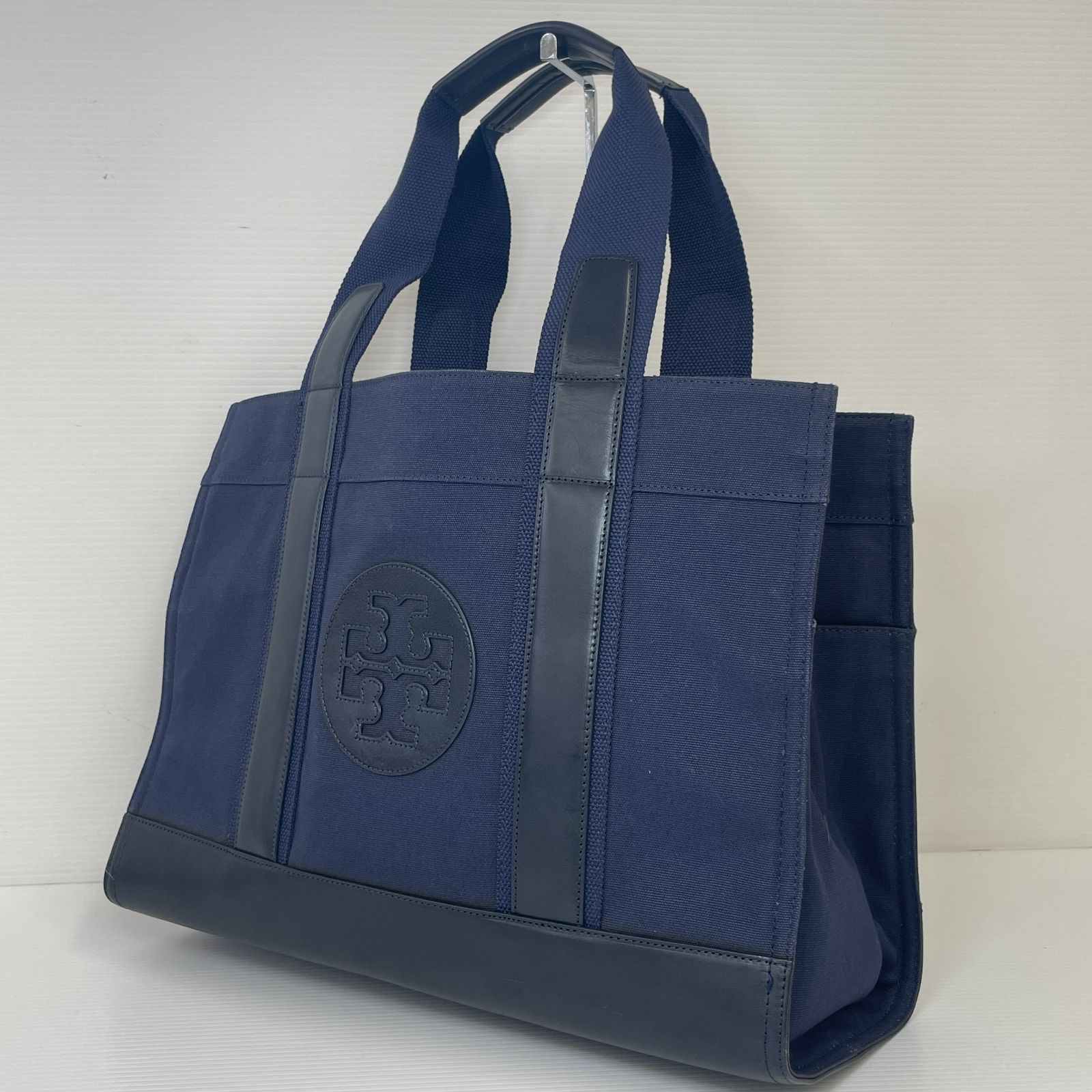 中古品】トリーバーチ Tory Burch トートバッグ キャンバス レザー 青 