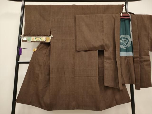 平和屋着物 上 男性 本場結城紬 重要無形文化財 アンサンブル 縞 証紙付き CYAA3049s5