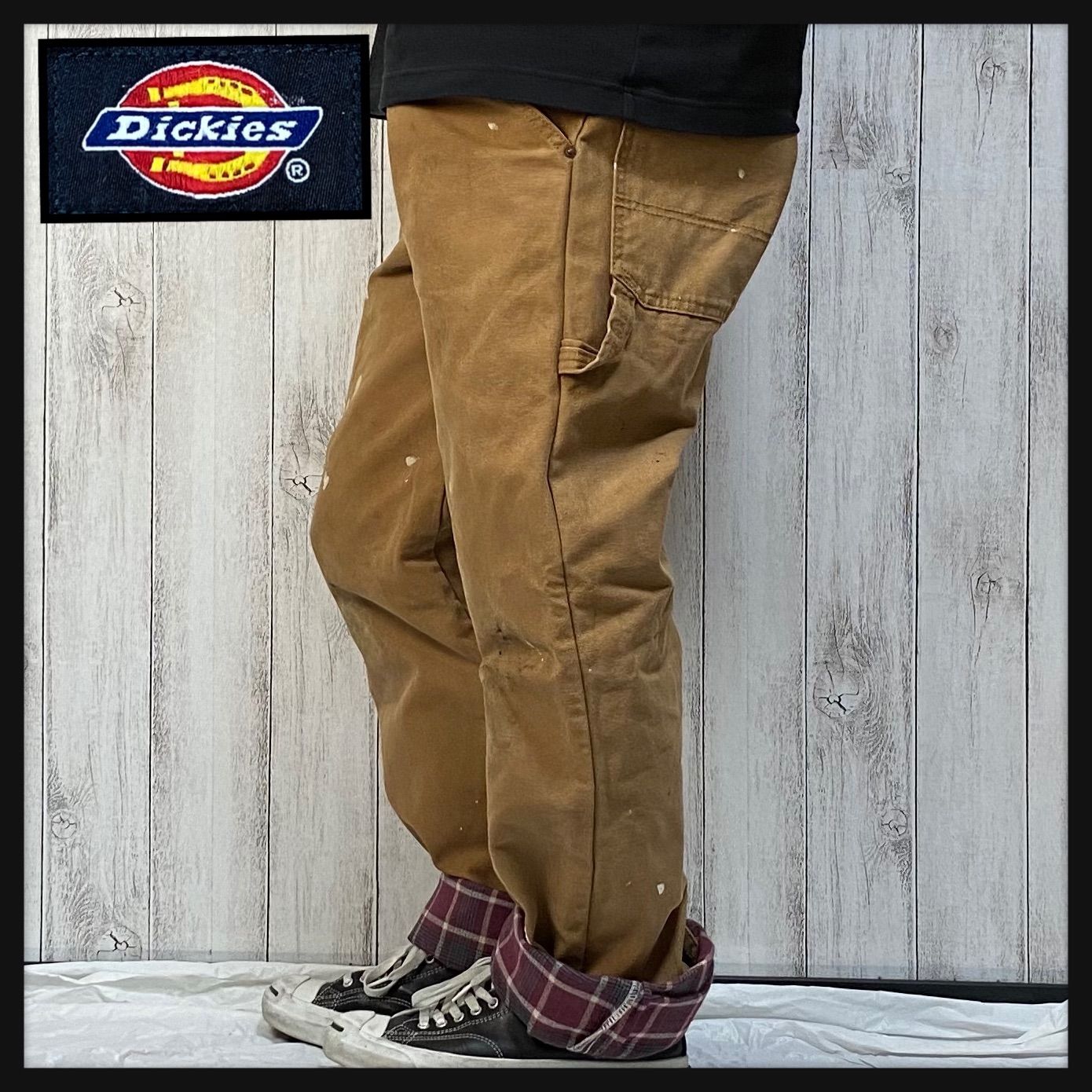 Dickies 希少 w32 裏チェック柄 ワークパンツ ペインターパンツ - メルカリ