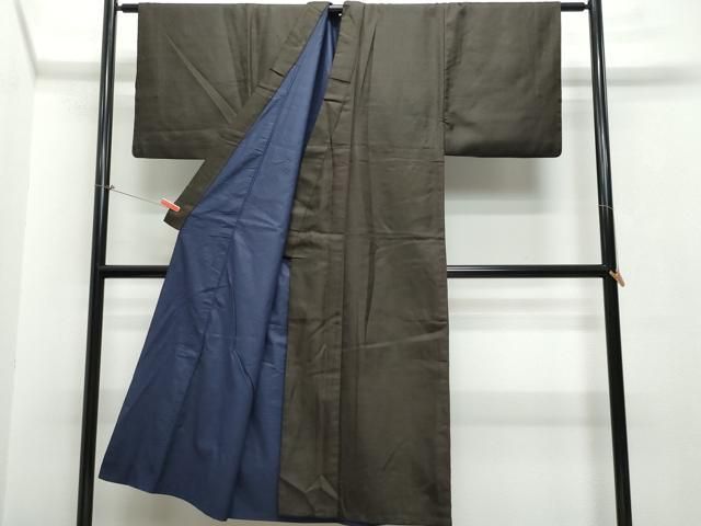 平和屋着物●男性　お召　羽織セット　憲法黒茶色　赤墨色　正絹　逸品　CAAS8604vf 平和屋着物○男性 お召 羽織セット 憲法黒茶色 赤墨色 正絹 逸品