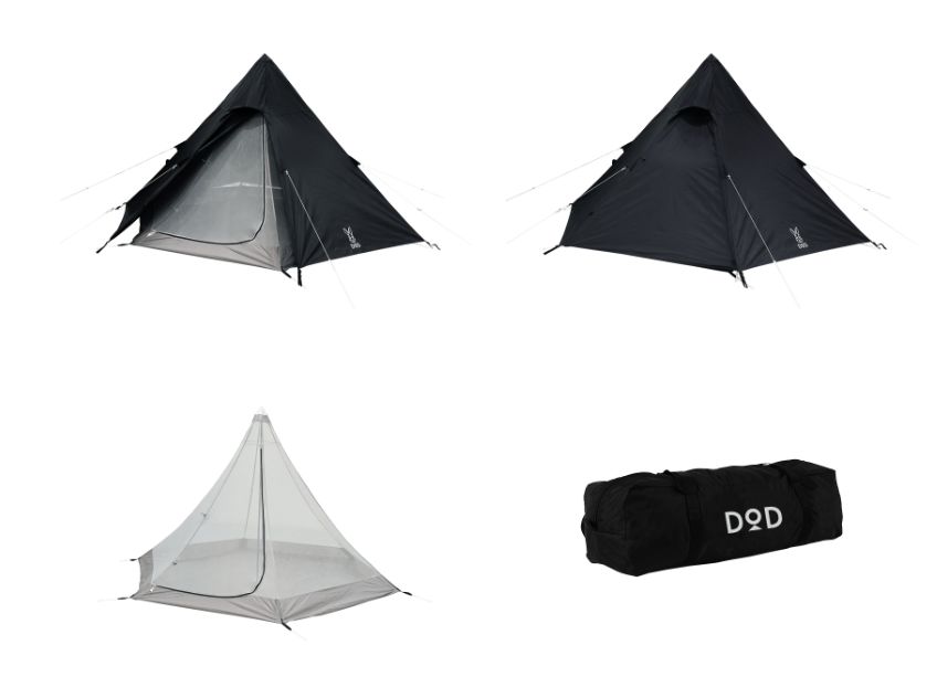 DOD ワンポールテント　Ｓ　黒　グランドシート付 871【キャンプ】DOD ワンポールテントS 3人用に、DOD ワンポール
