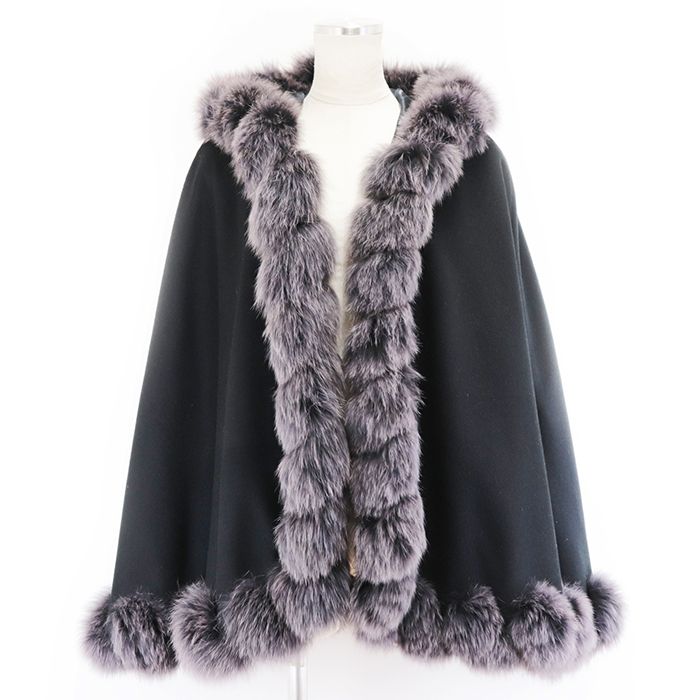ラベル付 BALMAIN バルマン フォックス ファー カシミヤ ケープ コート