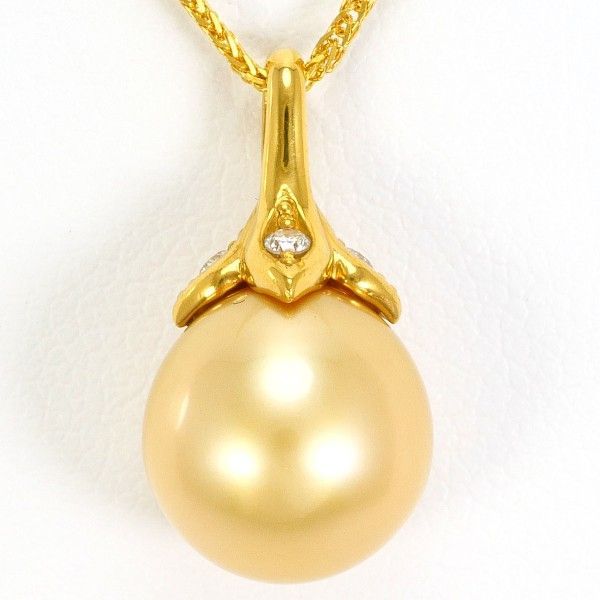 K24YG ネックレス necklace パール 真珠 ダイヤ 0.04 カード鑑別書 総重量約4.8g 約42cm
