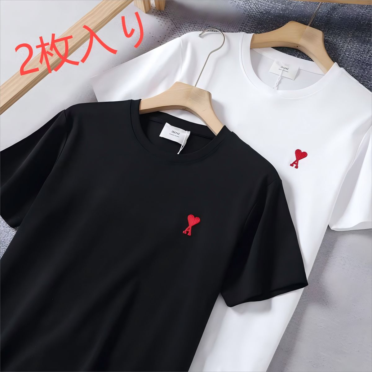 品質検査済 新品 AmiParis 赤い 男女兼用 ブラック Tシャツ 半袖 アミパリス トップス