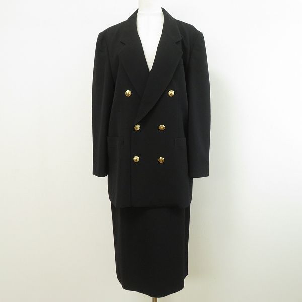 anc レリアン Leilian スカートスーツ セットアップ 黒 ダブル 金ボタン イタリア製生地 レディース 965604