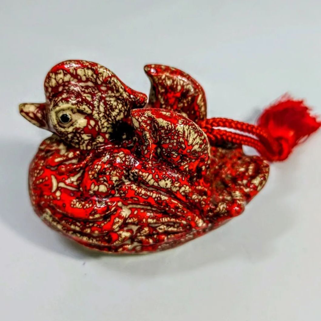 箕面焼 松田箕山(きざん) オシドリ 置物 土鈴 箸置き 3客 セット