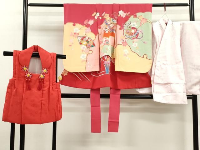 レトロ　総柄　正絹　七五三着物　3歳　女の子　被覆　襦袢付き　3点セット レトロ 総柄 正絹 七五三着物 3歳 女の子 被覆 襦袢付き 3点
