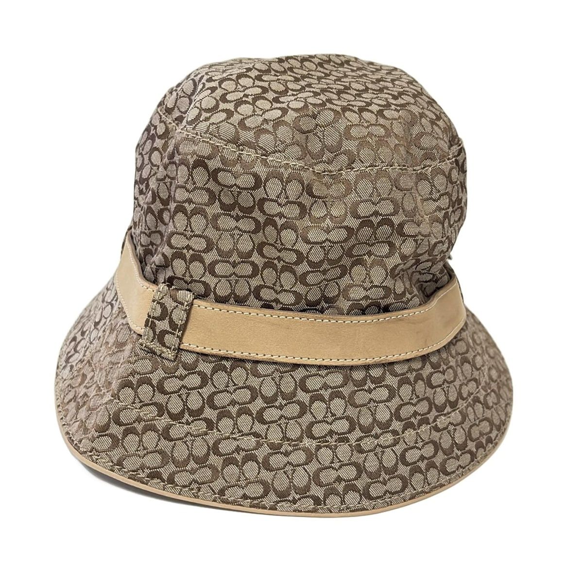 COACH コーチ ハット M L - カーキ×ベージュ ミニシグネチャー柄 コットン レザー