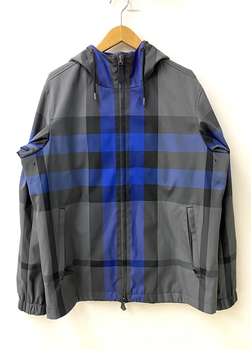 バーバリー Burberry Checked Hooded Jaket 8047825  青 ブルー 灰色 グレー Mサイズ　S-122