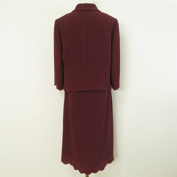 anc レリアン Leilian スカートスーツ セットアップ 11 ボルドー 刺繍 レース バラ 七分袖 レディース 965606