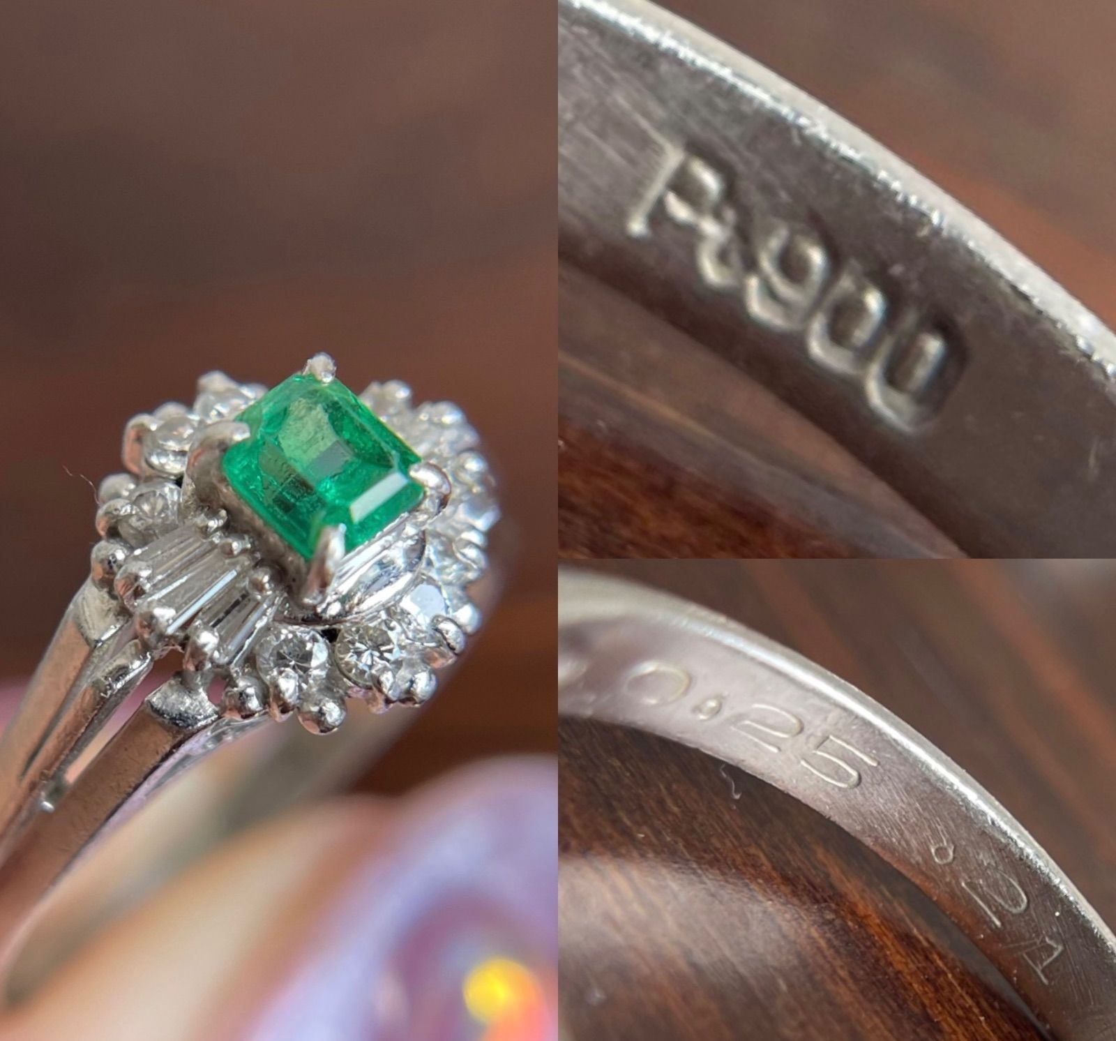 【鑑別】Pt900 天然エメラルド 取り巻きダイヤ プラチナ 7号 3.5g 鑑別】Pt900 天然エメラルド 取り巻きダイヤ プラチナ 7号 3.5g B5101