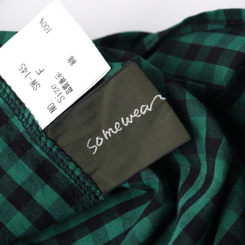 美品 2024AW サムウェアクロージング somewearclothing ギンガムチェック 2wayスクエアブラウス F グリーンXブラック【2400014510478】 美品 2024AW サムウェアクロージング somewearclothing ギンガム