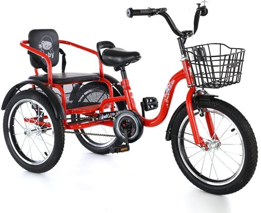 子供用シングルスピード三輪車 3～12歳向け 16 インチの安全なクルーズ バイク 携帯用三輪自転車 バスケットと背もたれ付き お子様へ
