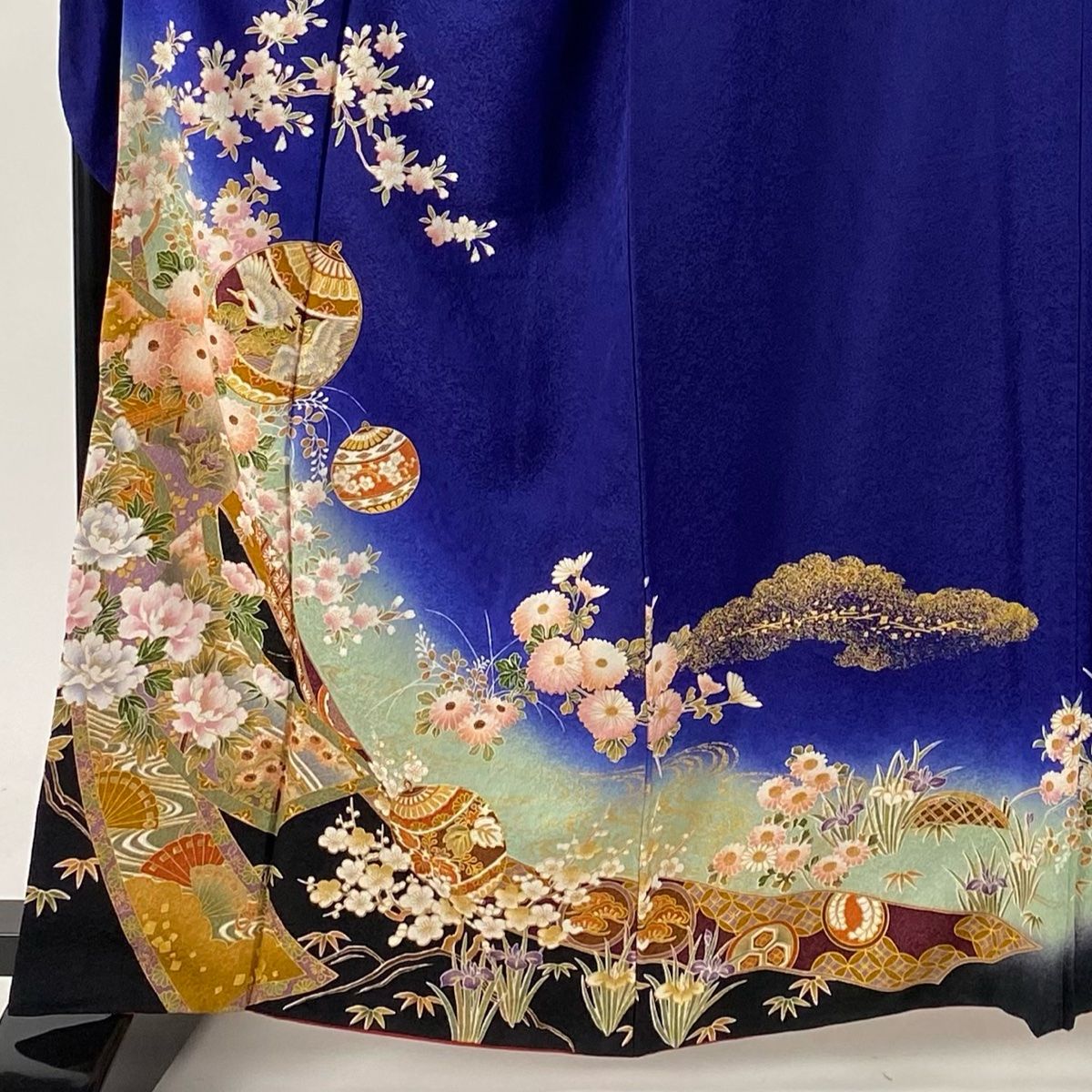 振袖 身丈163cm 裄丈69cm L 袷 鈴 桜 金彩 青紫 正絹 秀品