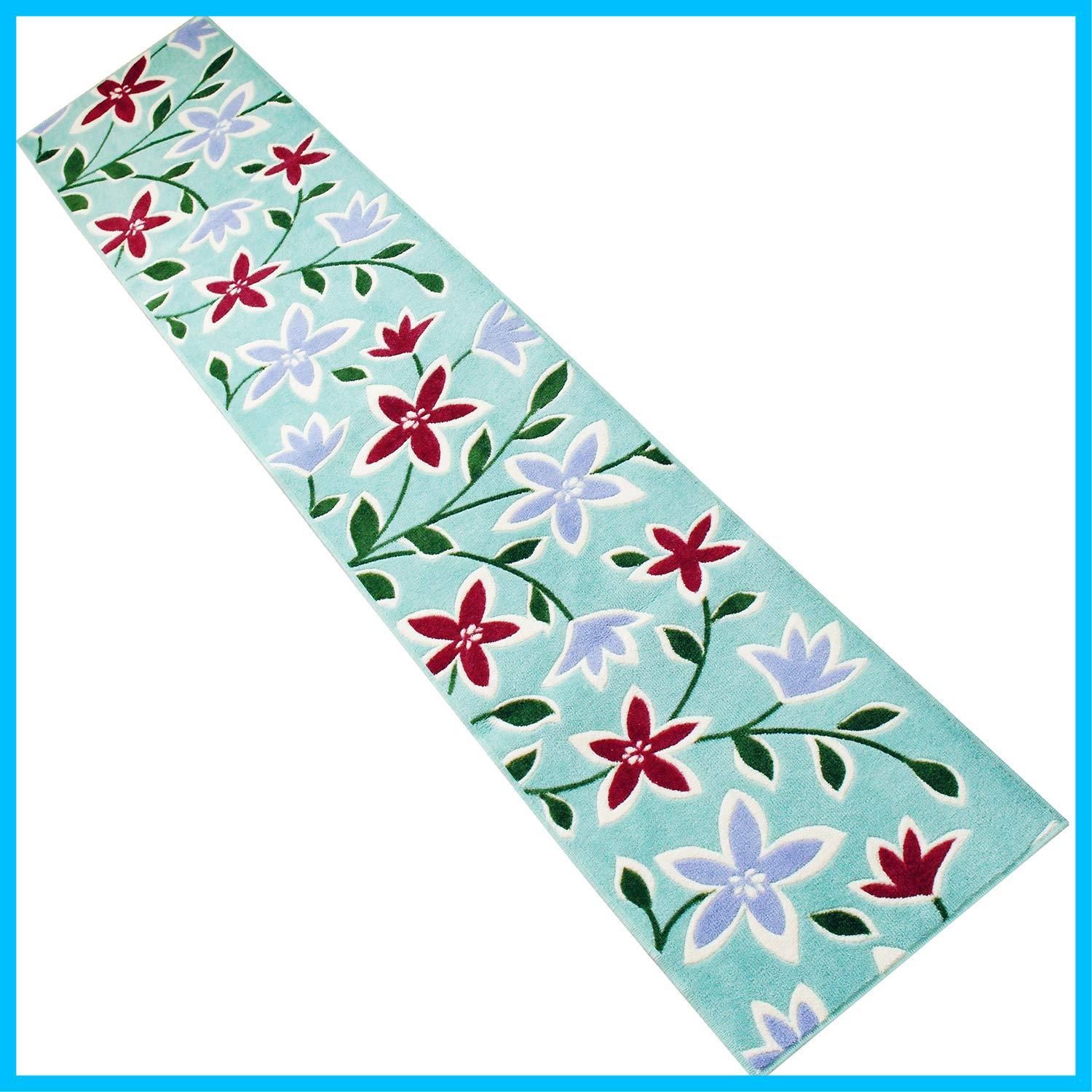 数量 日本製 洗える すべり止め パッションフラワー 約45cm×240cm グリーン キッチンマット オカ OKA