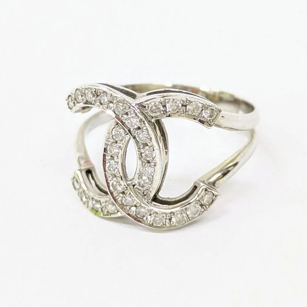 良品 シャネル リング 9号 K18 WG 0.28c ダイヤモンド ココマーク