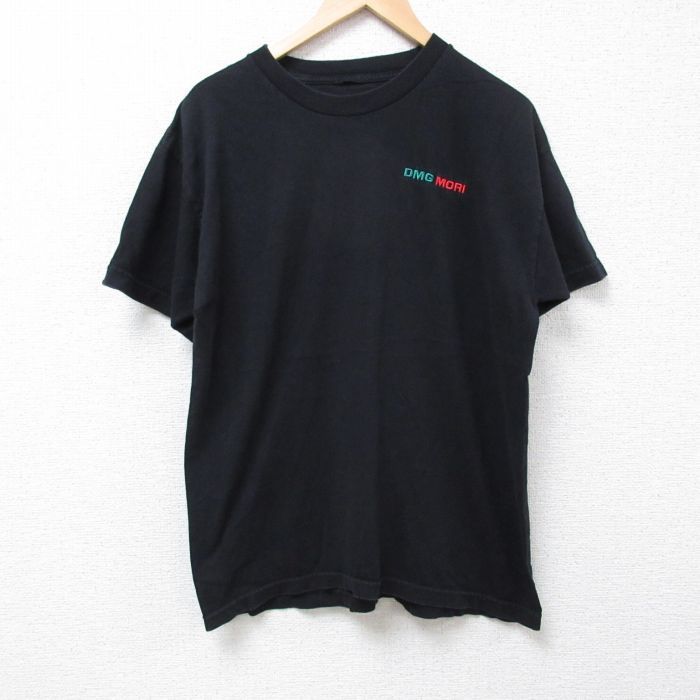 L/古着 半袖 Tシャツ メンズ DMG MORI コットン クルーネック 黒 ブラック 24jul30 中古