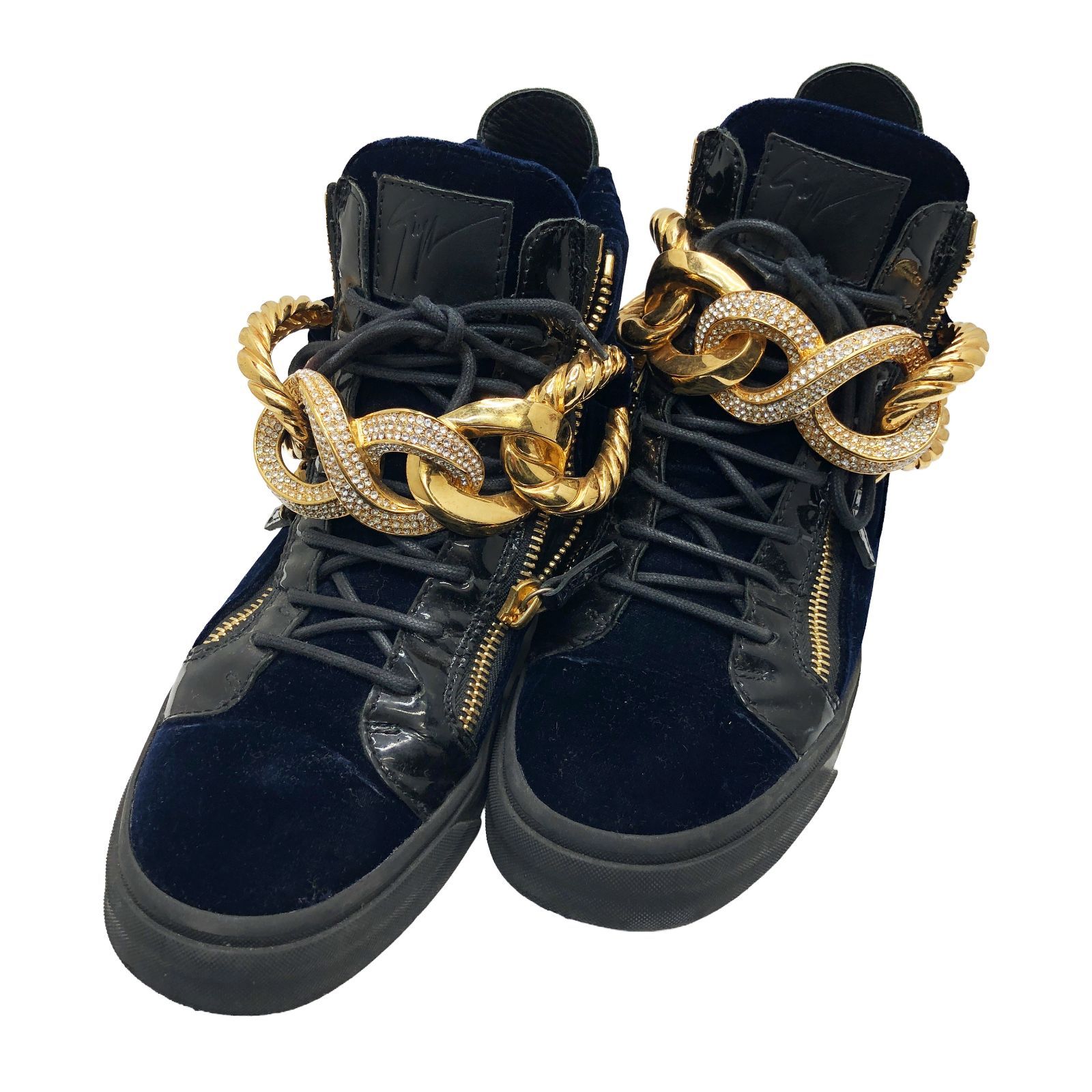 GIUSEPPE ZANOTTI ジュゼッペザノッティ Gold Chain Strap Zip High Cut Sneakers ゴールドチェーン  ストラップ ジップ ハイカット スニーカー ブラック×ゴールド - メルカリ