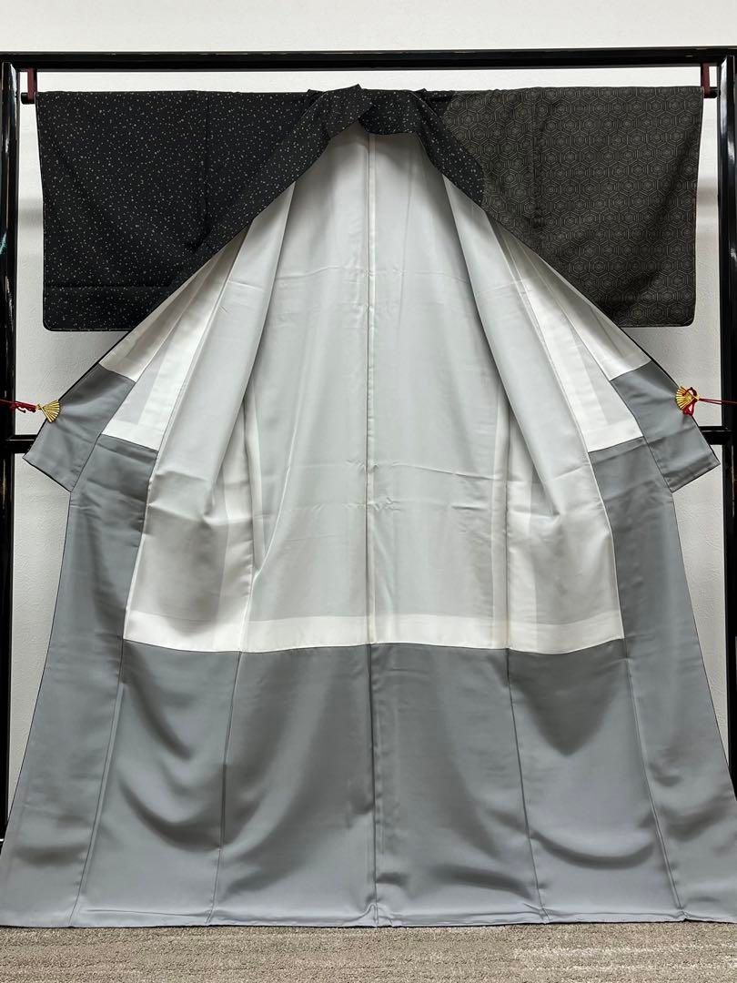 本場縞大島 大島紬 訪問着 付け下げ 幾何学模様 笹蔓文 粋 正絹 躾糸