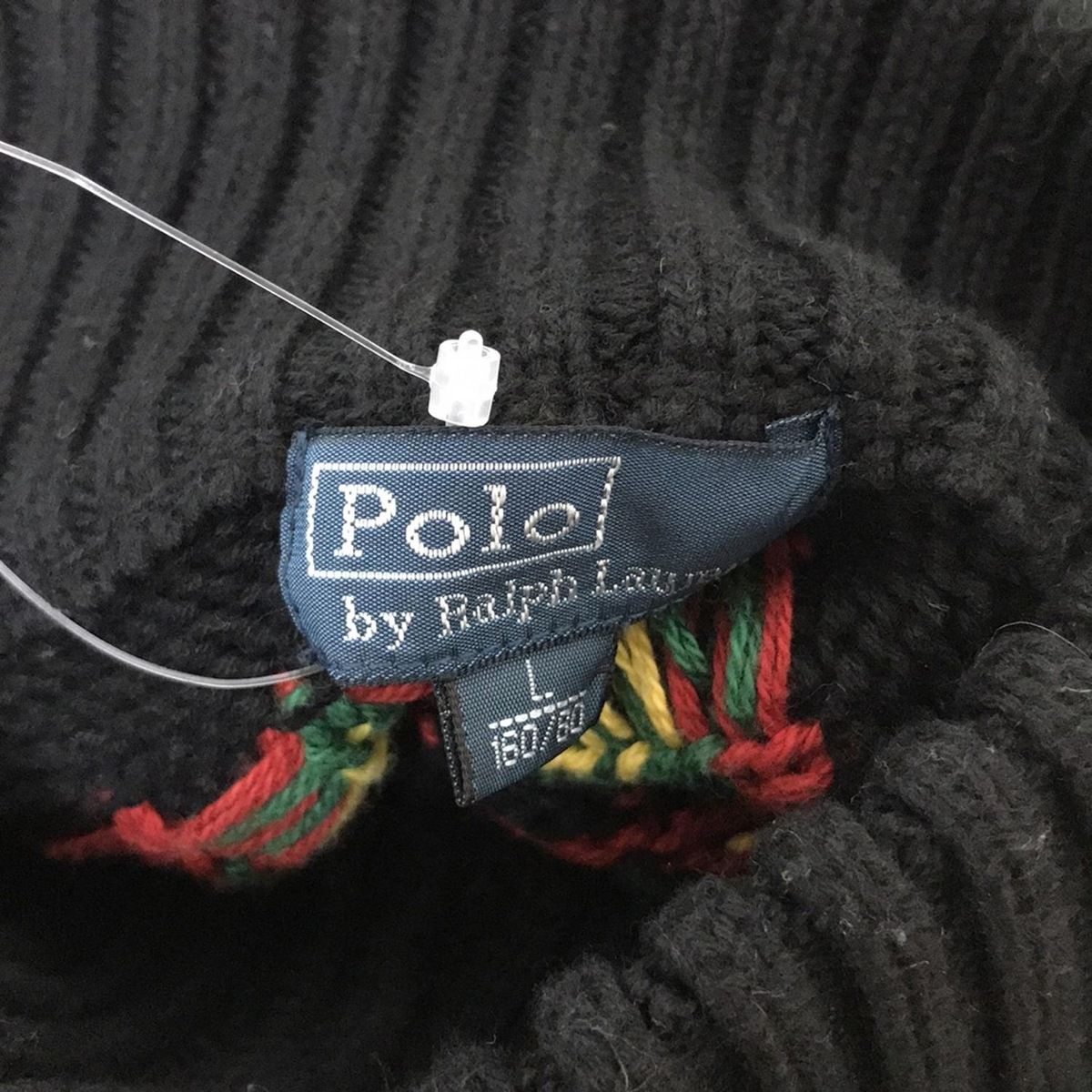  POLObyRalphLauren ポロラルフローレン 長袖セーター サイズL レディース - 黒×レッド×マルチ ハイネック ハーフジップ 長袖 ニット セーター