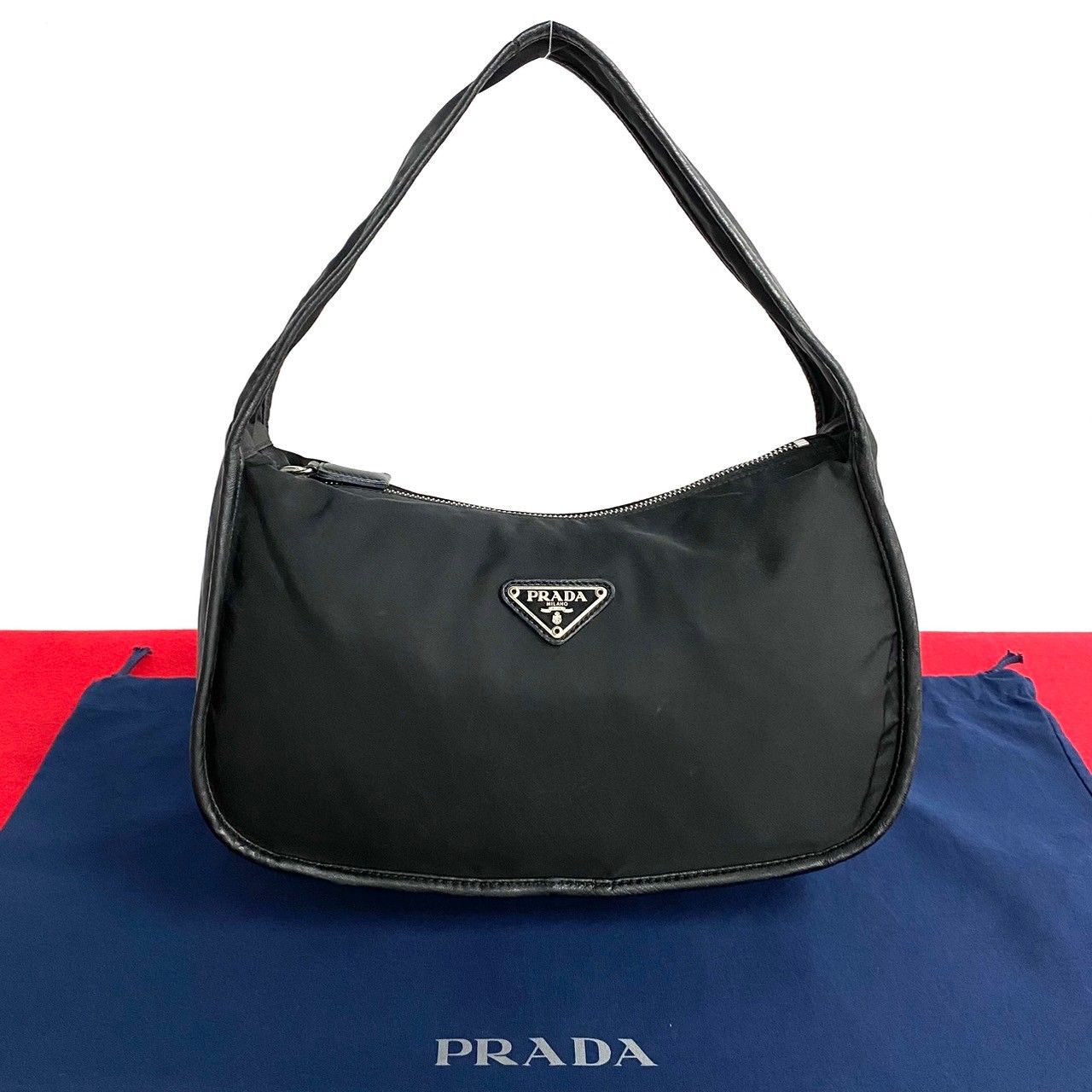極 美品 希少品 PRADA プラダ 三角ロゴ 金具 ナイロン レザー 本