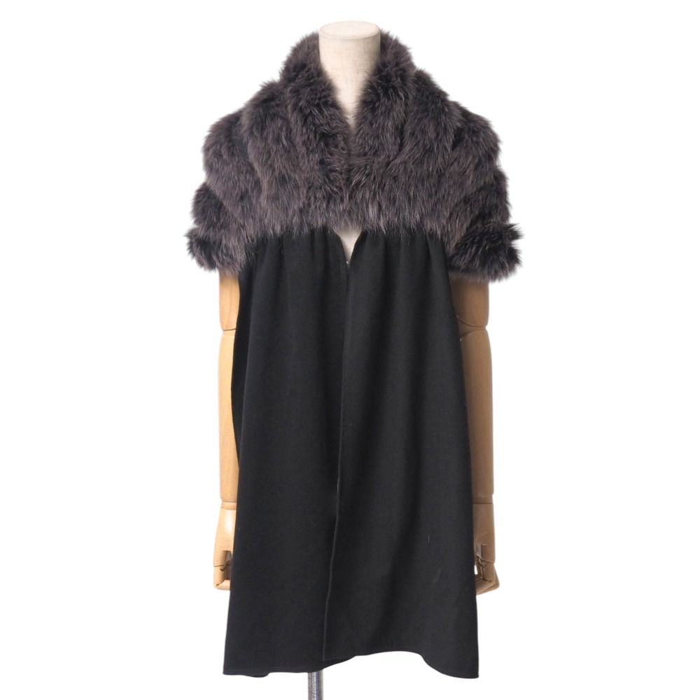 BALMAIN ブラック ケープコート フォックスファー付き｜BALMAIN - タグ