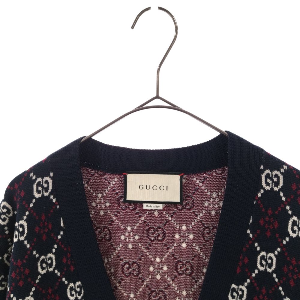 GUCCI (グッチ) GG Logo Cardigan 553602 XKAHC GG総柄 ウール Vネック