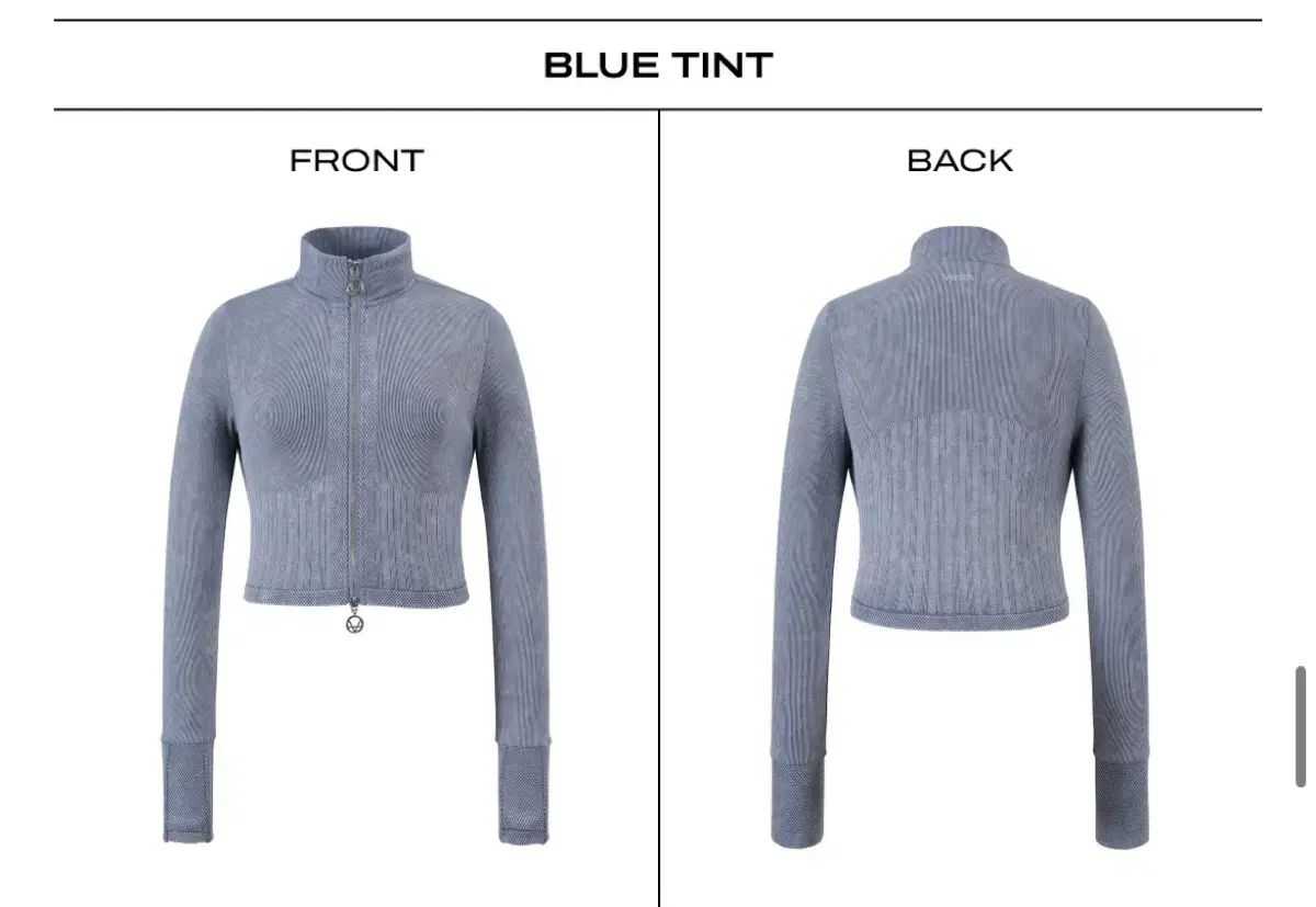 ベリシ オールテンション ジップアップ クロップド ブルージップティント