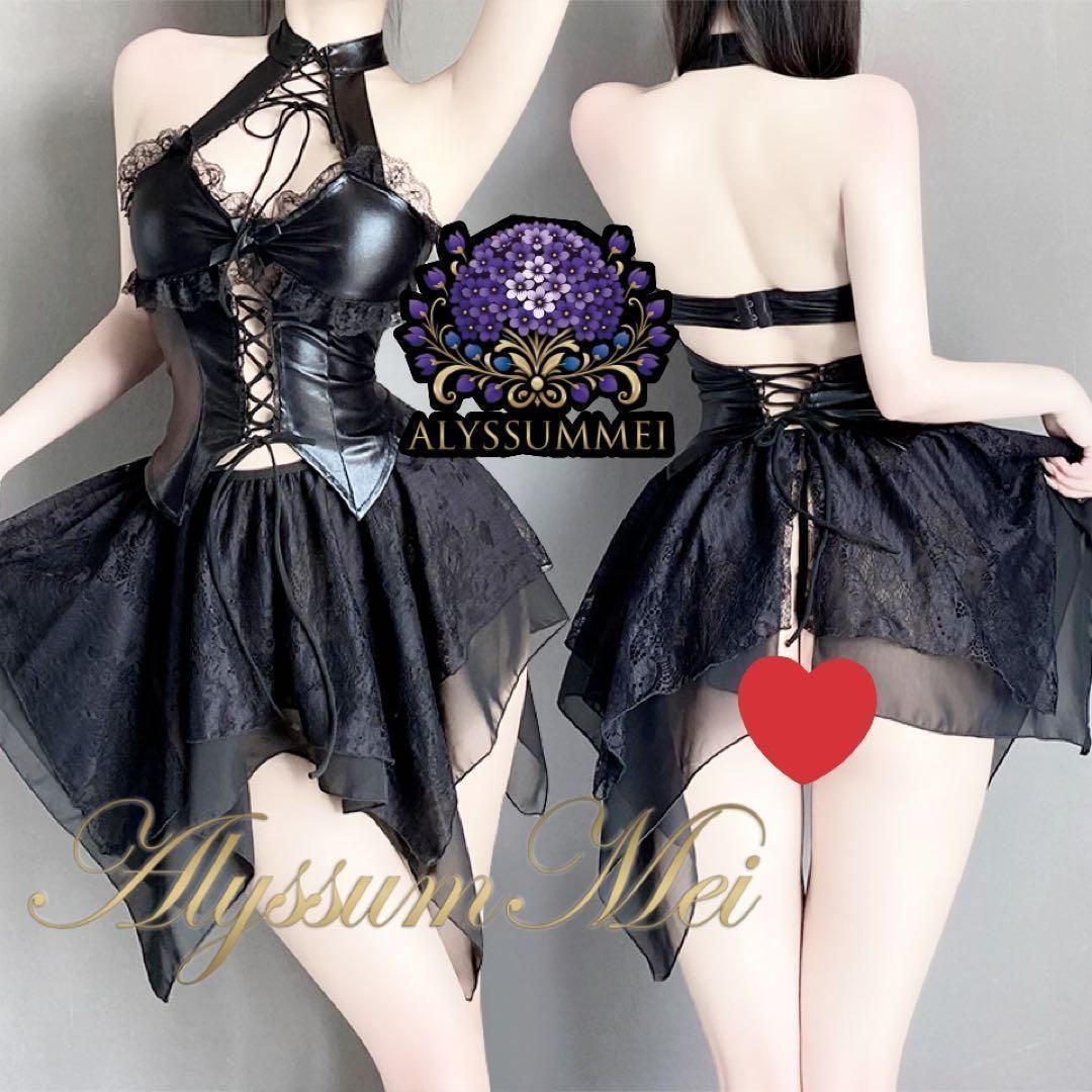 Tバック付きセクシー光沢エナメル魔女キャバドレスコスプレ衣装