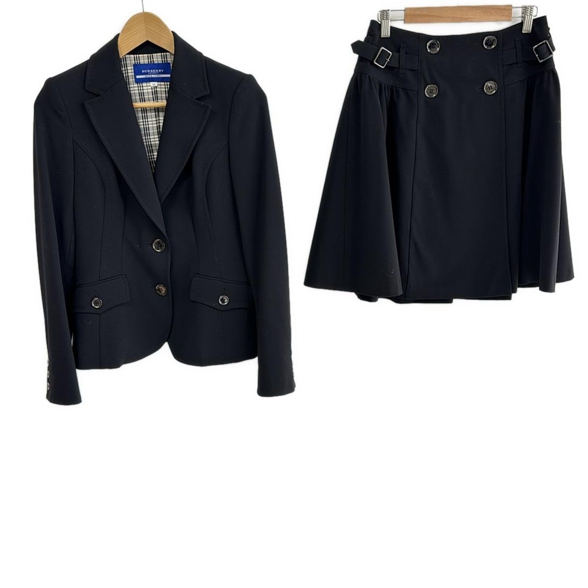 Burberry Blue Label バーバリーブルーレーベル スカートスーツ レディース - ダークネイビー 巻きスカート|肩パッド