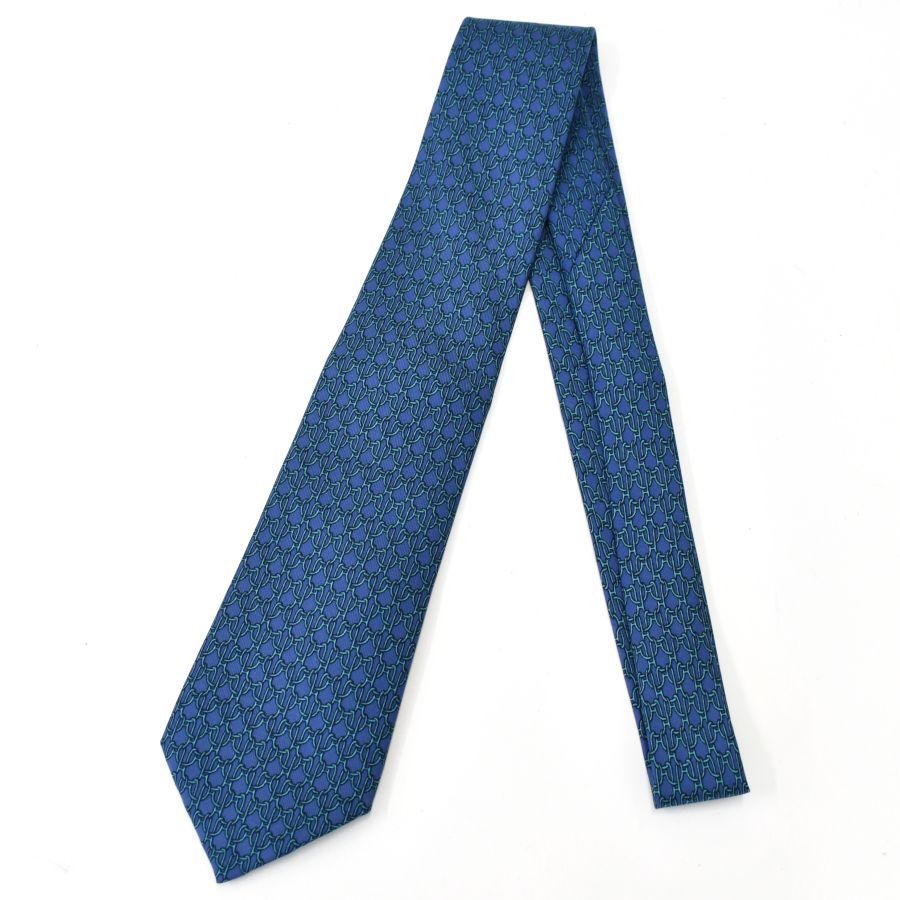 【未使用】エルメス HERMES ネクタイ H柄 ブルー系 中古】エルメス/ネクタイ/総柄/シルク100%/ブルー系/HERMES