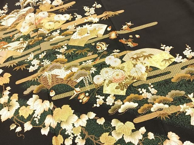 平和屋着物□付下げ 刺繍 宝尽くし花文 松竹梅 金銀彩 正絹 逸品