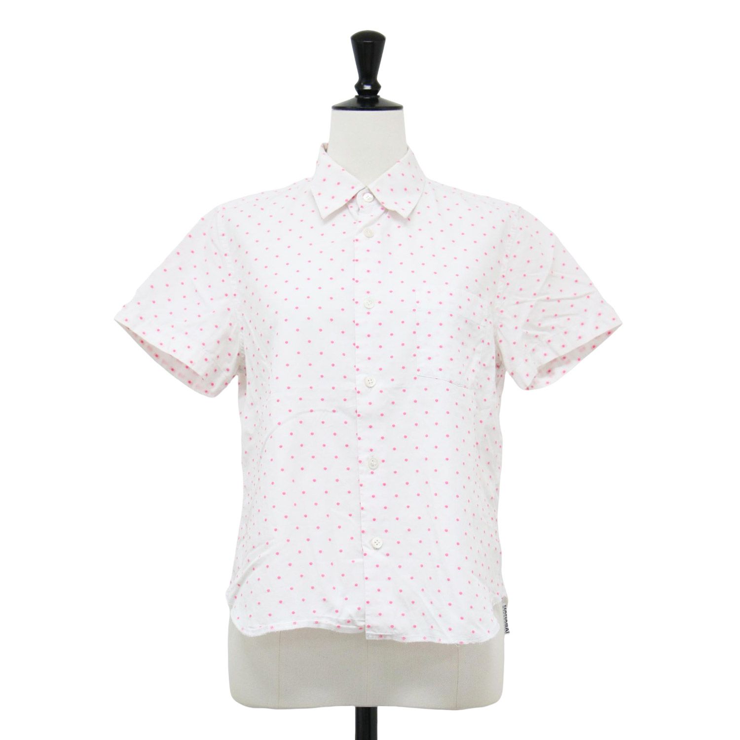 tricot COMME des GARCONS トリコ コム デ ギャルソン シャツ ホワイト ピンク サイズ M | ドット 半袖 シャツ | ブラウス | ボックスシルエット コンパクト ヘムライン 胸ポケット | トップス レディース