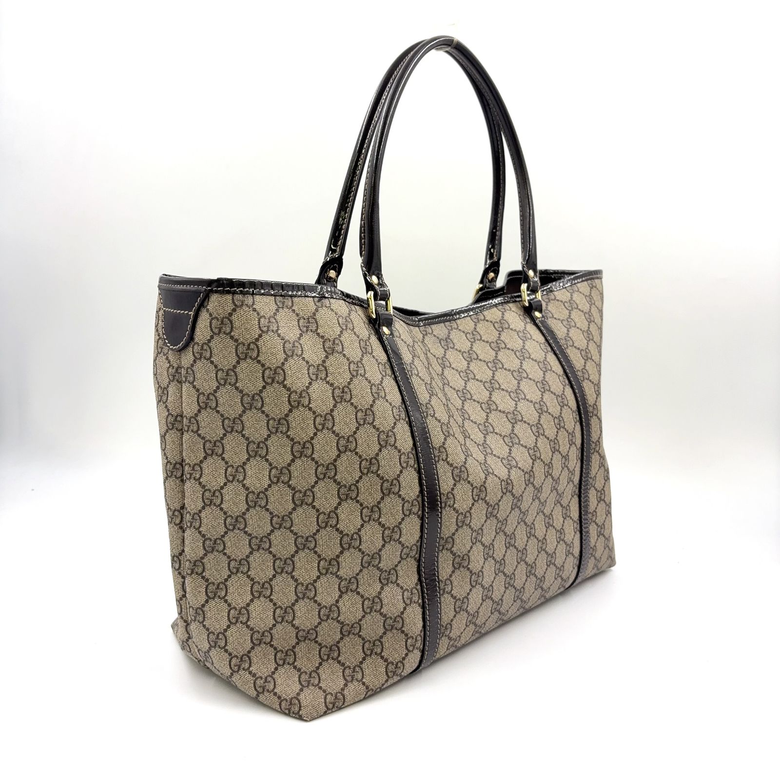 GUCCI GGスプリーム レザー×PVC ブラウン×ベージュ トートバッグ