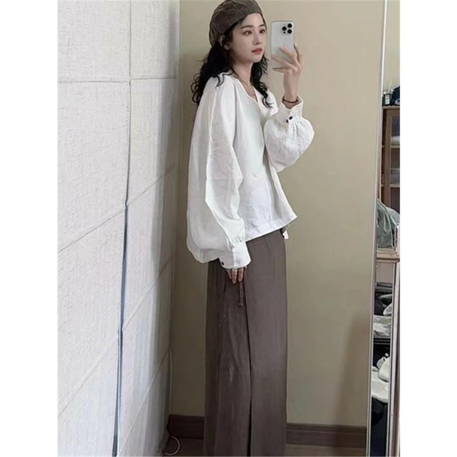 リネンシャツ レディース  トップス 麻 シャツ ブラウス 亜麻ブラウス ボリューム袖 Vネック プルオーバー シアーシャツ ドルマンスリーブ コットンリネン レデ リネンシャツ レディース トップス 麻 シャツ ブラウス 亜麻