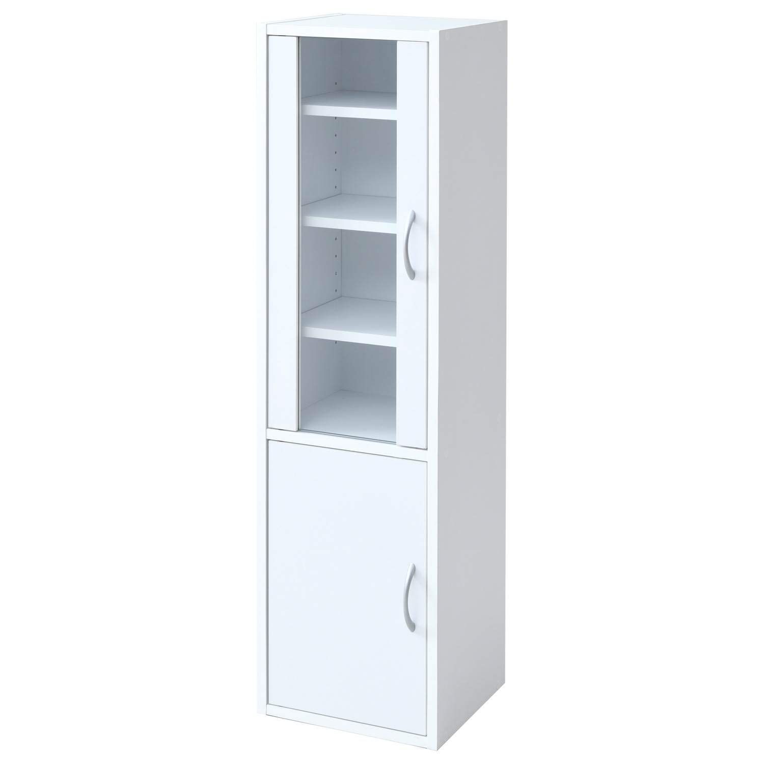 木製ガラス扉キャビネット 5段　(棚板もガラスで、めちゃ綺麗です) ガラス扉のトレイキャビネット | 赤富士竜市 木製ガラス扉キャビネット