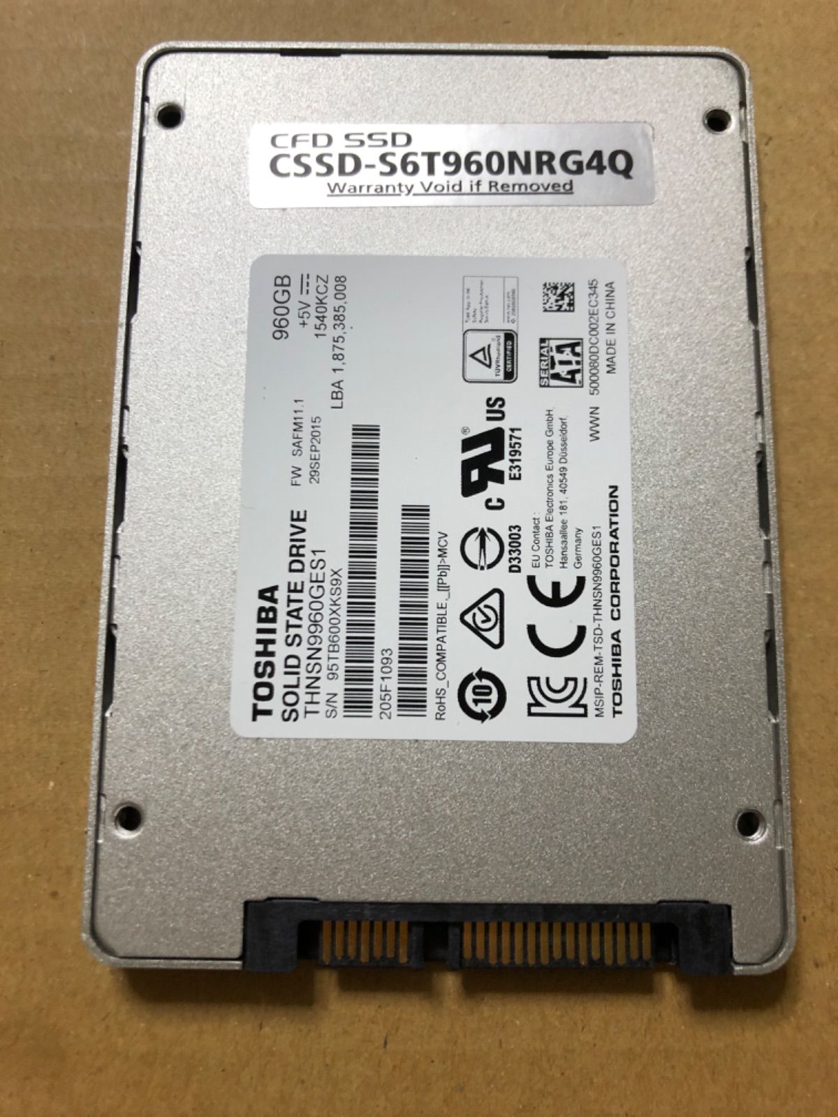 CFD シー・エフ・デー CSSD-S6T960NRG4Q SSD 960GB - 所持中古ゲーム