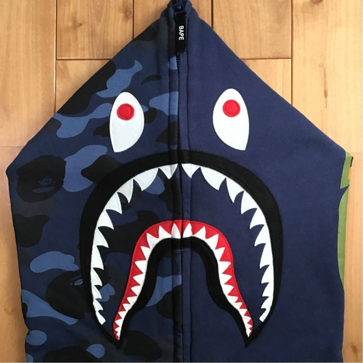 ☆XL☆ Giant shark full zip hoodie a bathing ape BAPE Blue camo