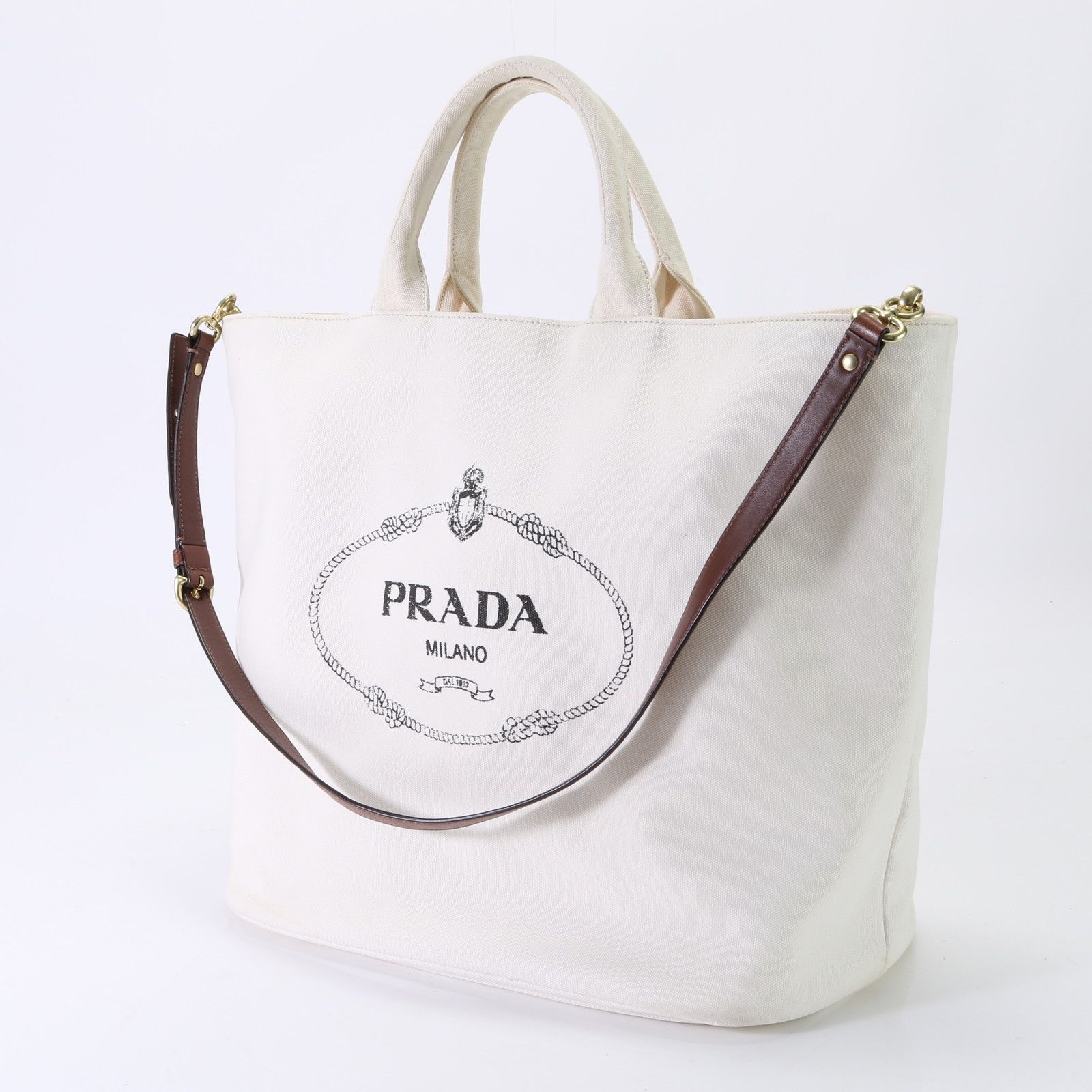極美品 プラダ 三角ロゴ カナパ キャンバス 2WAY トート バッグ