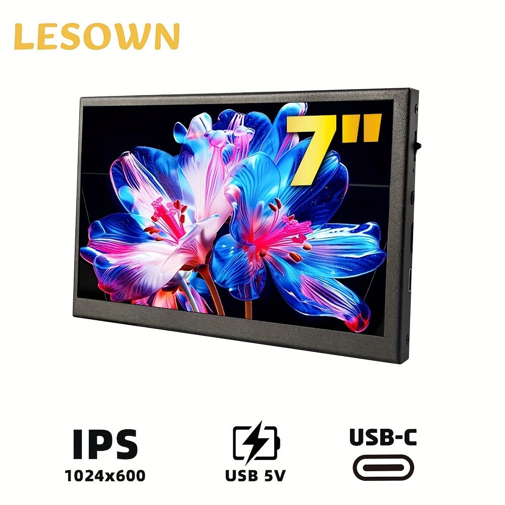 新着商品 LESOWN 17.78cm 携帯用IPS USB-Cモニター - フルHD 1024x600 超スリムコンパクトデザイン内蔵デュアルスピーカー搭載 Windows 10|11?Raspberry Pi 5|4?PS5対応プラグ＆プレイ スマート