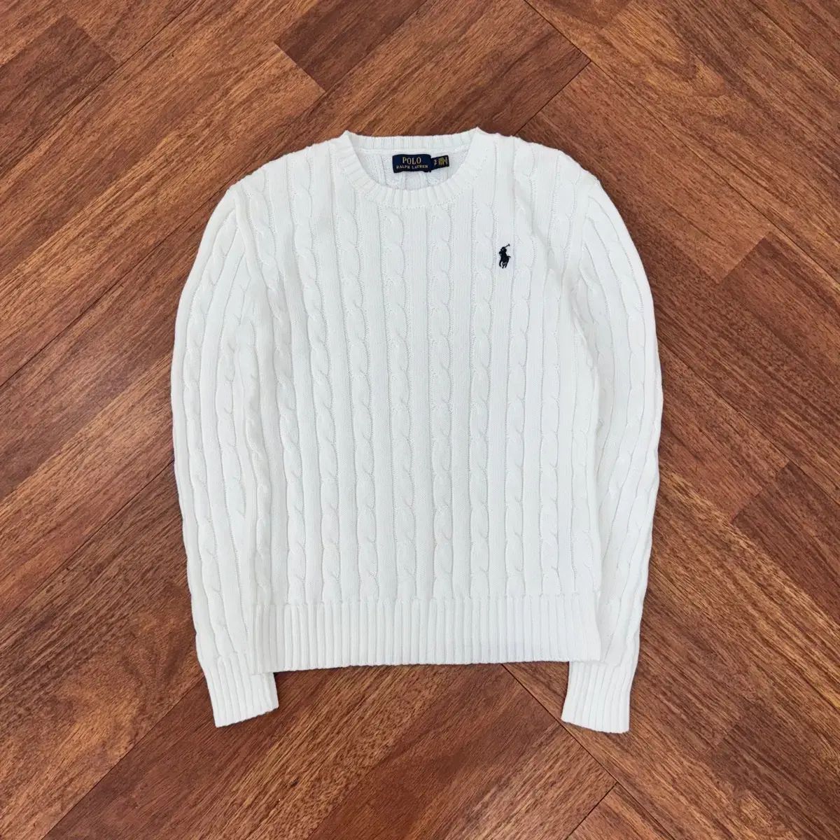 レディース S ポロ Ralph Lauren ラルフローレン 白 ケーブル ラウンド ニット