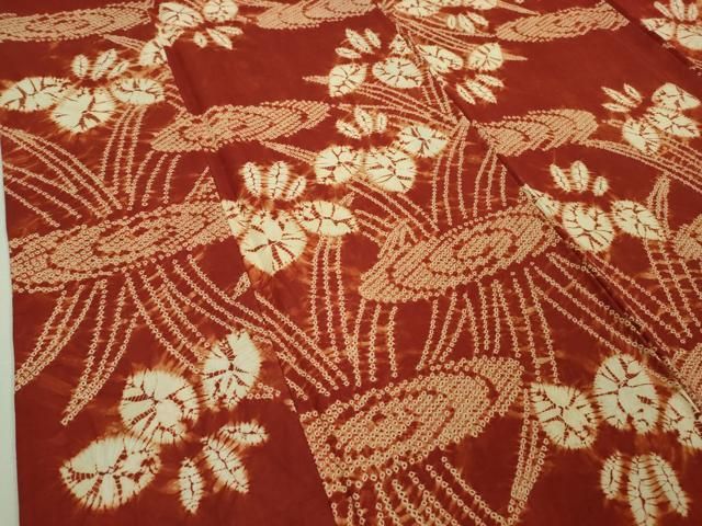 平和屋本店■極上　岩手の匠　草紫堂　南部絞り　茜染　紬　杜若　正絹　逸品　DZAA8681kh5 平和屋本店□極上 岩手の匠 草紫堂 南部絞り 茜染 紬 杜若 正絹 逸品