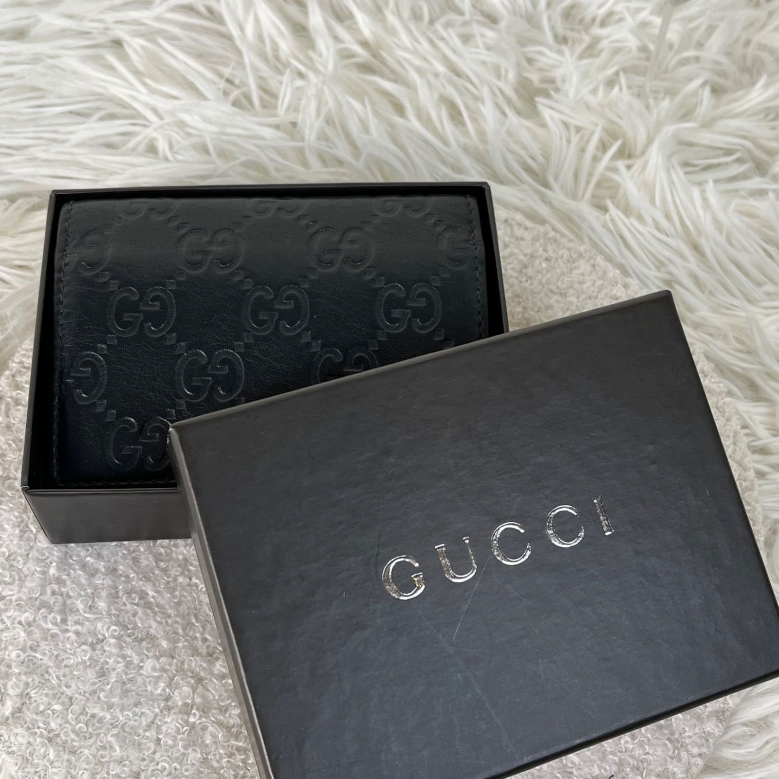 【美品】GUCCI ケース シマ　GG柄　レザー ブラック 美品 GUCCI カードケース シマ レザー GG柄 ブラック 箱付き