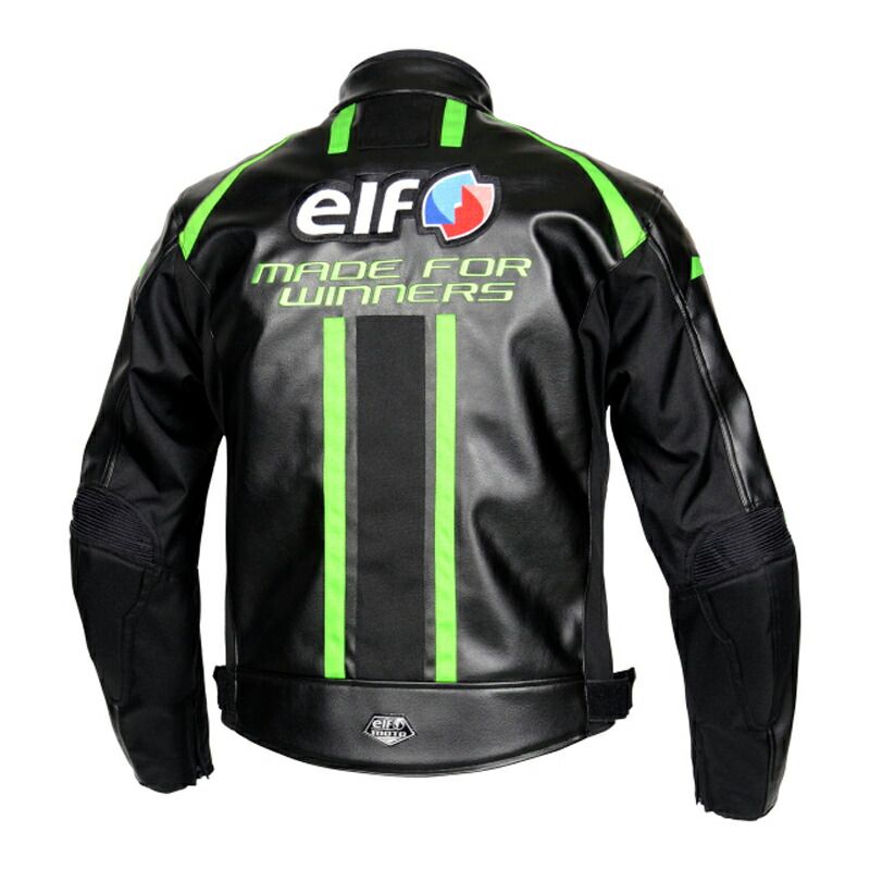 メーカー正規品 エルフ Elf エボルツィオーネPUレザージャケット ブラック&グリーン EJ-W108-BG-S バイク用 S