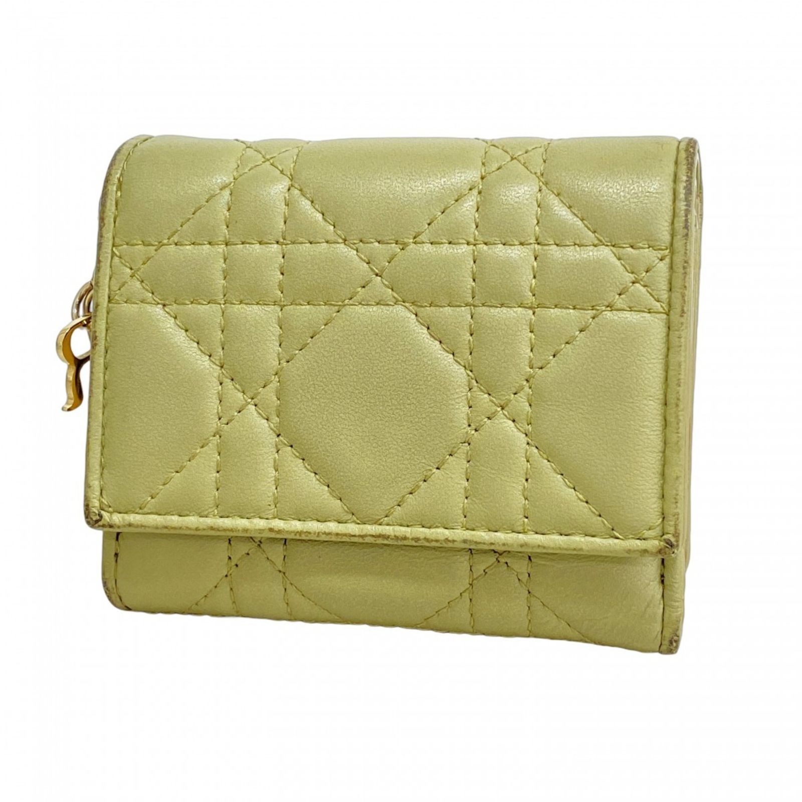 ベージュ レザー 三つ折り財布 傷あり Christian Dior クリスチャン