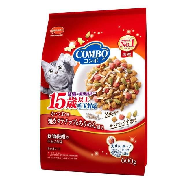 セット 日本ペットフード コンボキャット毛玉対応15歳以上かつお味 焼きタラチップ ちりめん添え600 g