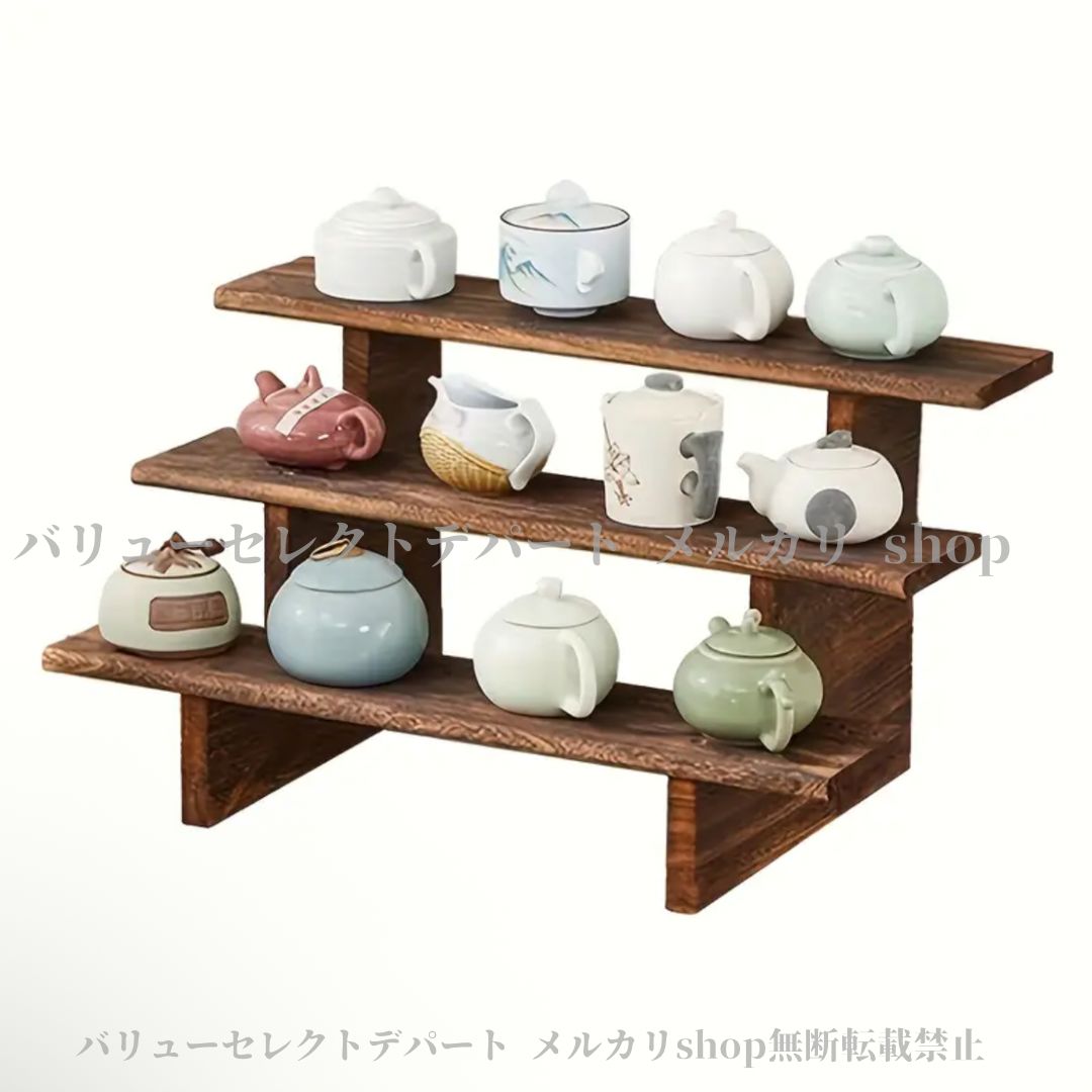 ディスプレイスタンド ヴィンテージ木製 3段卓上収納ラック 多機能カウンターオーガナイザー 小売店什器 ジュエリー香水口紅化粧品展示 卓上ショーケース コンパクト整理棚 ナチュラル木目調インテリア 雑貨什器 モダン北欧風ディスプレイ棚 無電源収納アイテム
