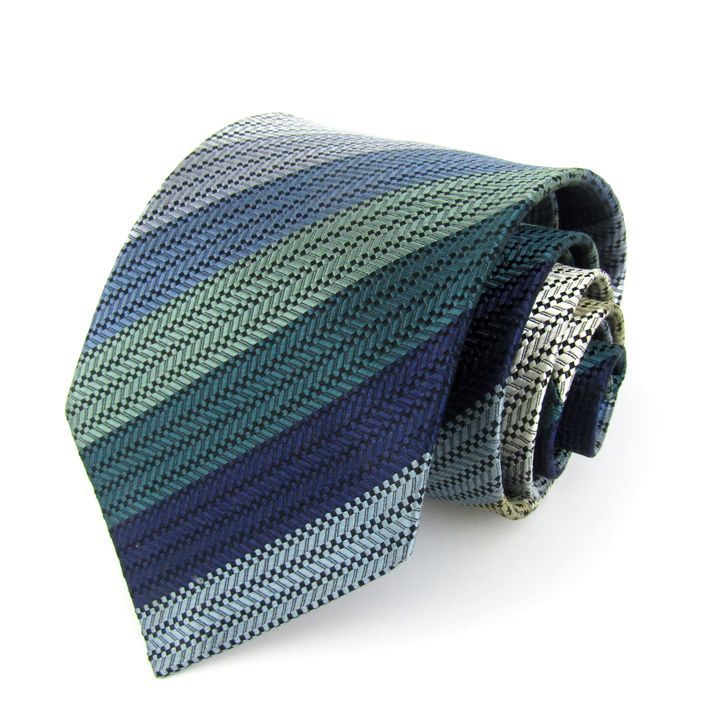銀座田屋オーバーテン ネクタイ ブランド ストライプ柄 シルク 日本製 メンズ グリーン×ブルー GINZA TAYA OVER-TEN 【中古】
