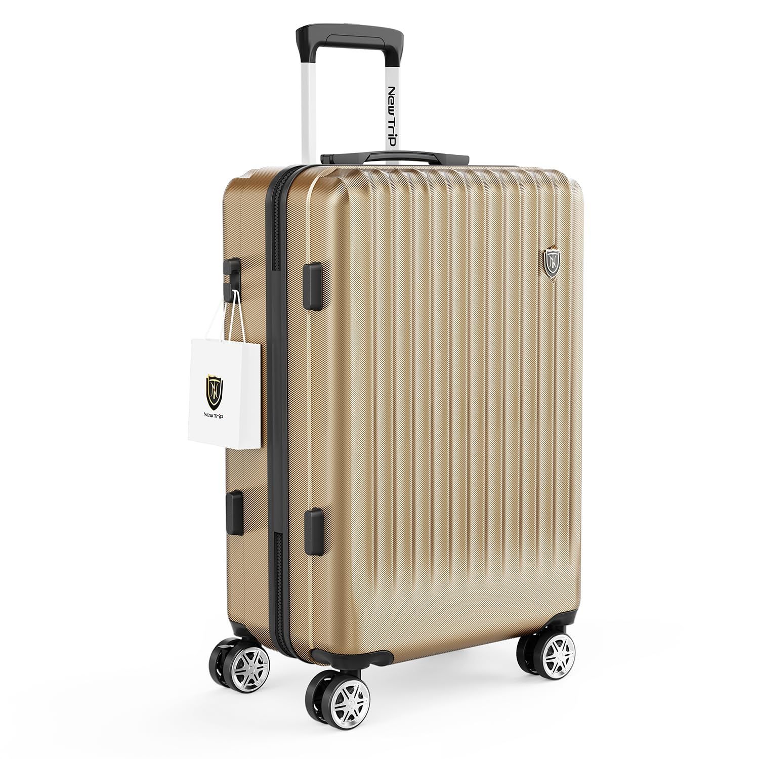 New Trip スーツケース キャリーケース ストッパー付き 機内持ち込み 軽量 大型 S M Lサイズ キャリーバッグ 耐衝撃 大容量 ファスナータイプ 静音 ダブルキャスター TSAロック 海外 旅行 出張 シャンペンゴールド Sサイズ 機内持込